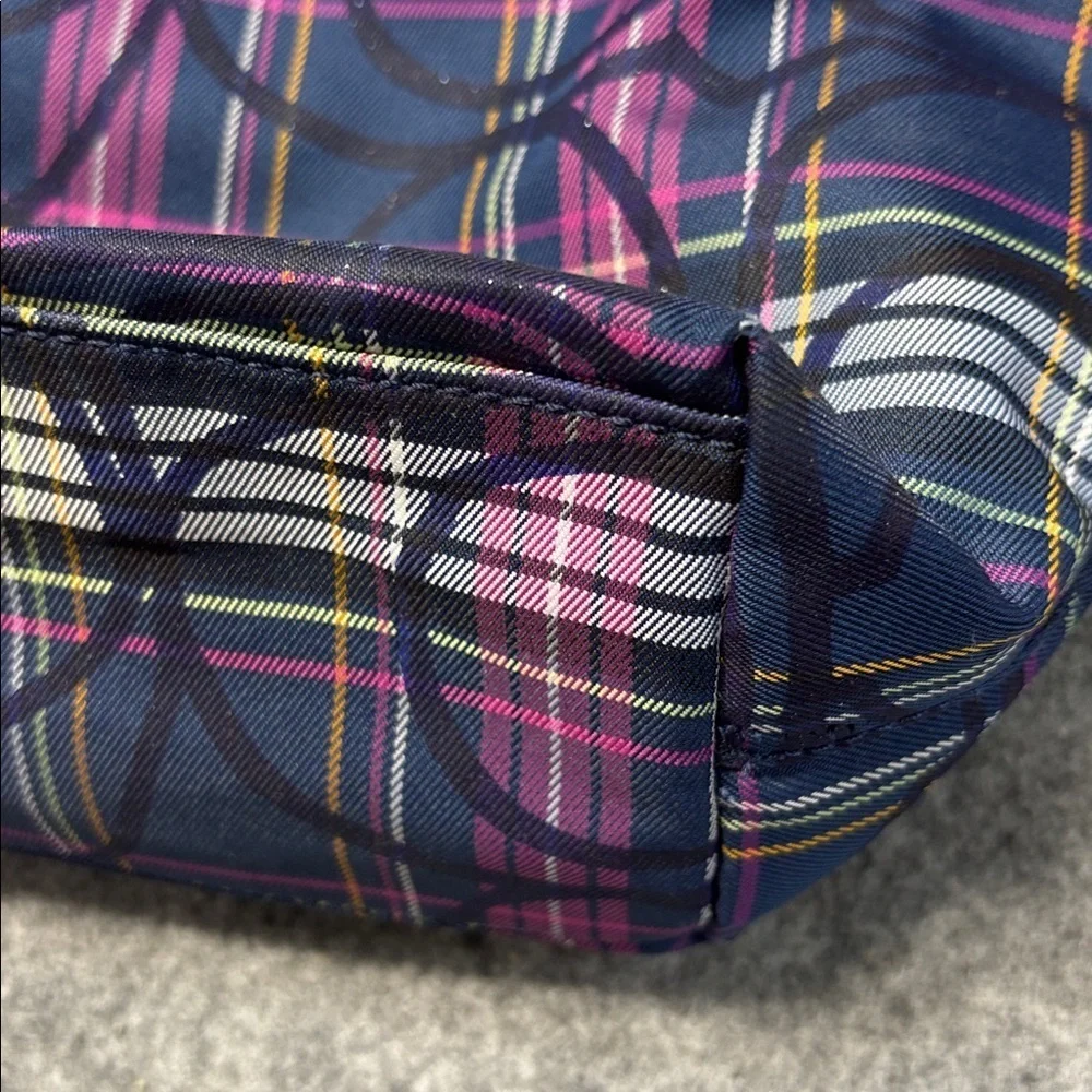 Coach Poppy leather trim Tartan Plaid Signature Bag Pink Purple Black Purse Bag